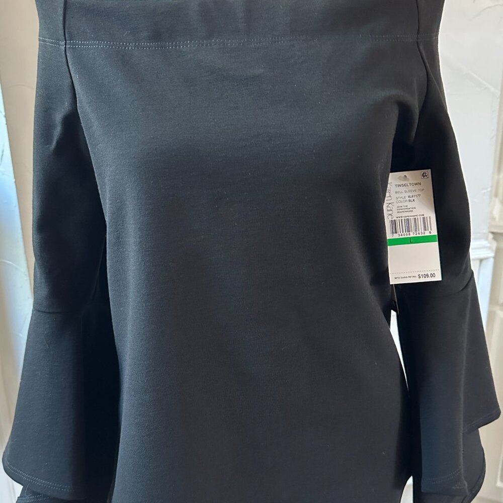 Karen Kane Women's NWT Large Off The Shoulder Black Bell Sleeve Top Date Night - Picture 4 of 9
